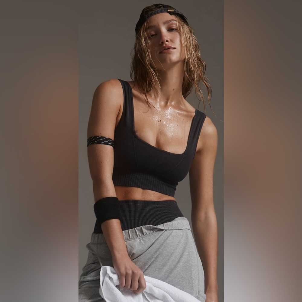 Free People Movement Black Ribbed Crop Tank Top XS/S